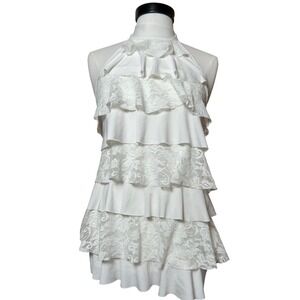 Y2K Studio‎ Y White Tiered Ruffle Lace Halter Top Sleeveless Y2K Coquette Small